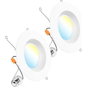 Sunco 2 Pack LED Recessed Lighting 6 Inch, Selectable 2700K/3000K/3500K/4000K/5000K, Dimmable Can Lights, Baffle Trim, 13W=75W, 1050 LM, Damp Rated, Retrofit Installation