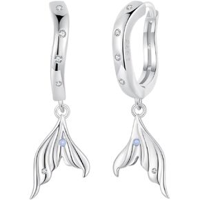 Jellyfish Mermaid Tail Earrings 925 Sterling Silver Ocean Animals Dangle Hoop Earrings Summer Beach Gifts for Girls Women Daughter