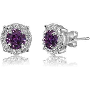 Sterling Silver 5mm Round Halo European Crystals Fancy Stud Earrings for Women Girls
