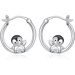Penguin/Hummingbird/Bat/Dolphin/Bulldog/Dragonfly Hoop Earrings for Women 925 Sterling Silver Animal Hoop Earrings Jewelry Gifts for Women