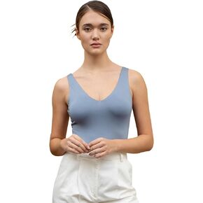 August Sky Women's Seamless Bodysuit - Sleeveless Deep V Neck Top Basic Sleeveless One Piece