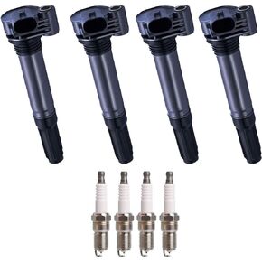 ENA Set of 4 Ignition Coil with 4 Iridium Spark Plug 2012 2013 2014 2015 2016 2017 Compatible with Fiat 500 1.4L Replacement for UF649 68070492AB 68070492AD 68070492AC 5308