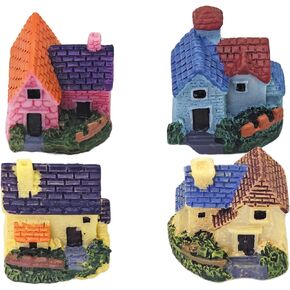 4 PCS Mini House Figurines,Mini Resin Landscaping Decoration,Cute Stuff Accessories for Party,Cake,Fairy Garden Decorations