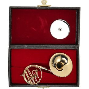 Copper Miniature French Horn with Stand and Case, Mini Musical Instrument, Miniature Dollhouse Model, Mini French Horn for Home Office Car Ornament