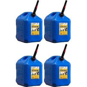 Midwest Can Company 7610 5-Gallon EPA & CARB Compliant Kerosene Gas Can Container with Spout & Flame Shield Safety System, Blue (4 Pack)
