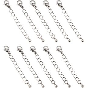 E-outstanding Tail Extender Chain 10PCS 5cm Stainless Steel Silver Extender Chains with Lobster Clasps for Necklace Bracelet Anklet DIY Jewelry Making