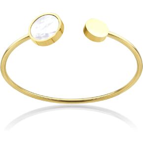 555Jewelry Stainless Steel & Shell Open Cuff Bangle Bracelet for Women & Girls