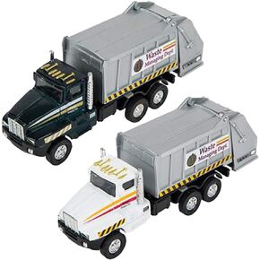 ArtCreativity Diecast Garbage Toy Trucks with Pullback Mechanism, Set of 2, Diecast Metal Pull Back Truck Toys for Boys and Girls, Opening and Closing Back, Best Birthday Gift