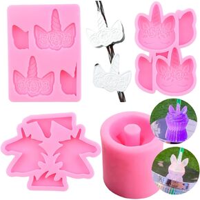 Unicorn Straw Topper Silicone Mold Epoxy Resin Casting Mold for Decoration Art Craft Handmade Gift Set of 4