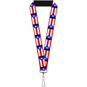 Buckle-Down Lanyard-1.0"-Puerto Rico Flag Repeat/Black