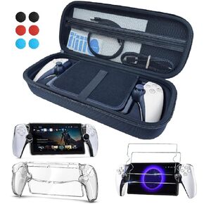 12 in 1 Accessories Set for PlayStation Portal - INITMMO Carrying Case for PS5 Portal and Hard PC Clear Cover Case with 2 Screen Protector Tempered Glasses,4 Thumb Grips,PS Portal Accessories Bundle