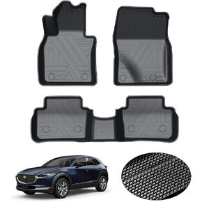 KUST Custom Fit Floor Mats for Mazda CX30 2020-2024 CX-30 Accessories (Fit FWD AWD All Model) All Weather Car Floor Mat Liners 1st & 2nd Row Liners Black Non-Slip