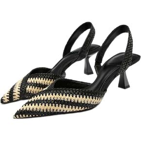 Women's Pointed Toe Slingback Pumps,Fashion Color-block Closed Toe Classic Kitten Low Heels Slip On Party Dress Shoes Office Work Wedding Sandals