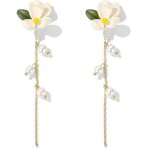 Long Tassel Flower Earrings Unique Tassel Beads Earrings Flower Dangle Drop Stud Floral Beaded Earrings Blossom Leaf Earring for Girls Jewelry for Women