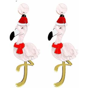 2Pairs Cute Flamingo Bird Drop Dangle Earring Set Lovely Christmas Hat Animal Dangle Earring for Women Girl Teen Friend Friendship Jewelry Birthday Gift