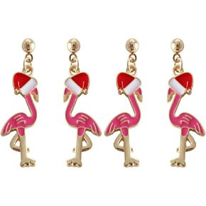 2Pairs Cute Flamingo Bird Drop Dangle Earring Set Lovely Christmas Hat Animal Dangle Earring for Women Girl Teen Friend Friendship Jewelry Birthday Gift in Kuwait