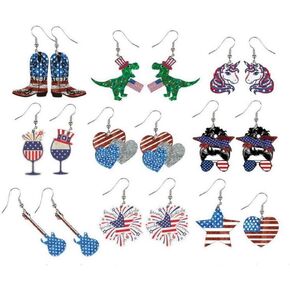 Pingyongchang 9 Pairs American USA Flag Acrylic Dangle Drop Earrings Cute 4th of July Earrings Funny Holiday Red White Blue Star Patriotic Earrings for Women Girls Independence Day Jewelry Gifts