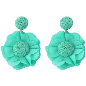 Rattan Flower Drop Earrings Raffia Flower Dangle Earrings Boho Camellia Flowers Statement Earrings Summer White flower earrings For Women Girls Valentine's Day Mother's Day Birthday Christmas Gift