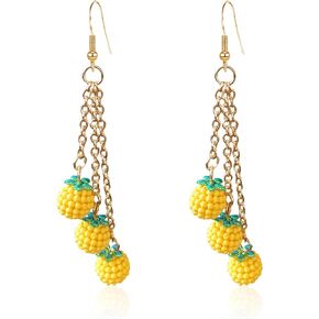 Boho Long Threaded Ball Dangle Hook Bohemia Earrings Thread Wrapped Triple Colorful Beaded Balls Dangle Earrings Lantern Ball Fringe Tassel Cute Drop Earrings for Women Girls