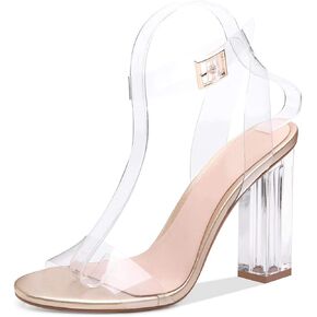 Richealnana Women's Clear Rhinestones Heels for Women Stiletto Heels Ankle Strap Sandals