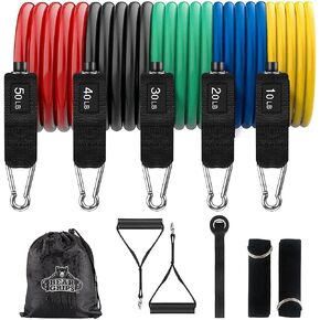 Bear Grips Tube Resistance Bands for Working Out - Home Gym Equipment Exercise Bands with Handles for Women and Men - 11 Pcs Resistance Tubes Workout Set for Yoga Blocks
