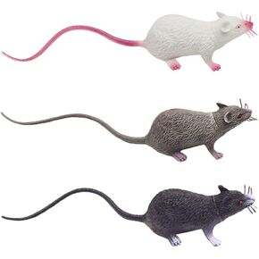 Zerodeko 3Pcs Fake Rat Lifelike Mouse Model Toys, Plastic Mice Realistic Mouse Funny Prank Stuff Halloween Decorations Novelty Gifts for Kids Adults (3 Colors)