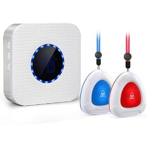 Caregiver Pager Wireless Call Buttons for Elderly Monitoring Smart Call System Alert Button for Seniors 1 SOS Call Buttons/Transmitters 2 Receivers Nurse Calling Alert for Home/Personal Attention