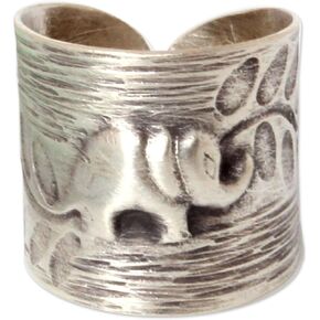 NOVICA Artisan Handmade Sterling Silver Wrap Ring Fair Trade Elephant Theme No Stone Thailand Aluminum Gray Glacier Grey Animal Themed [ring Front 0.7 in W Band Width 4 mm W] 'Thai Forest Elephant'