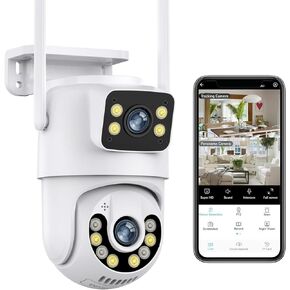 1080P PTZ Outdoor Security Camera, Dual Lens Linkage Wireless WiFi Cameras for Home Security, 360° View Auto Tracking Surveillance Camera with Human Detection, Color Night Vision, Two-Way Audio