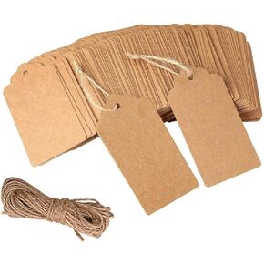(100 Pcs) Kraft Paper Gift Price Tags with 32.8 Feet Natural Jute Twine - 3.5" x 1.7"