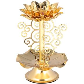 HEALLILY Lotus Candle Holders Metal Buddha Lamp Holder Vintage Buddhist Candle Holder Altar Decoration for Holiday Party Meditation Home Golden