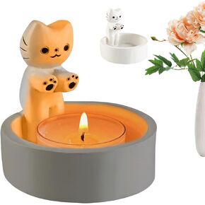 Cartoon Kitten Candle Holder, Cat Candle Holder with Warming Cat Paws, Kitten Candle Holder Handmade Ceramic Candlestick, Kitty Warming Its Paws Cute Scented Light Holder Home Decor