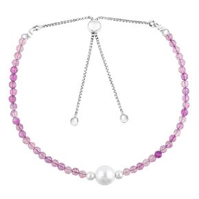 Natural Amethyst Gemstones Beaded Bolo Bracelet with Pearl, Faceted-Beads Dainty Jewelry, Handmade, Healing Crystals, Adjustable Slider, Women Bracelets, 6+4inch