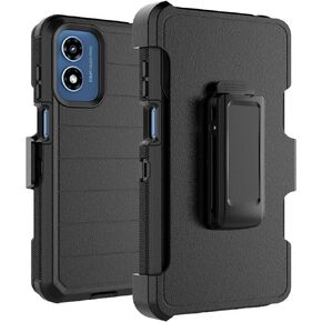 Takfox Moto G Play 4G 2024 Case, for Motorola G Play 2024 4G Belt Clip Holster Phone Case [Built-in Screen Protector] Kickstand Protective Rugged Heavy Duty Shockproof Dustproof Cover-Black/Black