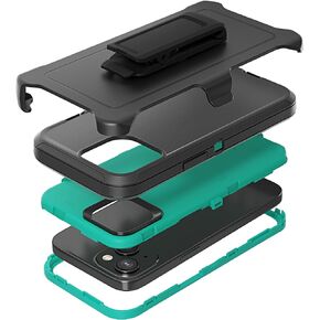 Compatible with iPhone 15 Plus Case, with Belt Clip Holster Heavy Duty Rugged Shockproof Full Body Protection Kickstand Cover for iPhone 15 Plus 6.7 inch Phone (Black)