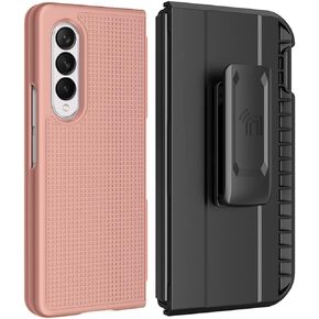 Case with Clip and S Pen Slot for Galaxy Z Fold 3 5G, Nakedcellphone [Grid Texture] Slim Hard Cover and Rotating Belt Hip Holster Holder Combo for Samsung Z Fold3 Phone (SM-F926) 2021 - Black Tread