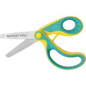 Westcott E-22003 00 Ergo JR. Lefty Ergonomic Children's Scissors for Left-Handers, 5.3 cm Steel Blade, Soft Grip Handle, Green/Yellow, 13.3 cm