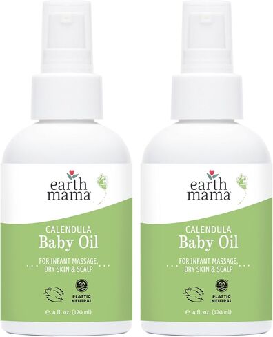 Earth Mama Calendula Baby Oil - Body and Massage Oil for Newborns and Infants - 4 fl oz - Fragrance-Free - Dry Skin & Scalp Moisturizer in Saudi Arabia