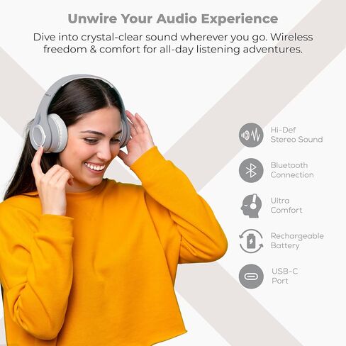 Gabba Goods Wireless Over Ear Bluetooth Headphones with 6h Playtime, Sound, Deep Bass & Soft Leather Ear-Cups for Travel, Home, Office & More | Wireless Headphones (Black/Gold) in Saudi Arabia