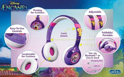 سماعات رأس بلوتوث eKids Encanto Kids، سماعات رأس لاسلكية مع ميكروفون تتضمن سلك Aux، سماعات رأس قابلة للطي للأطفال منخفضة الحجم للمدرسة أو المنزل أو السفر، أرجواني، EN-B54 in Saudi Arabia