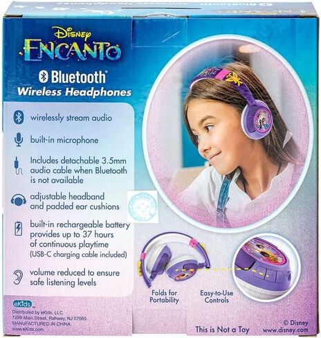 سماعات رأس بلوتوث eKids Encanto Kids، سماعات رأس لاسلكية مع ميكروفون تتضمن سلك Aux، سماعات رأس قابلة للطي للأطفال منخفضة الحجم للمدرسة أو المنزل أو السفر، أرجواني، EN-B54 in Saudi Arabia