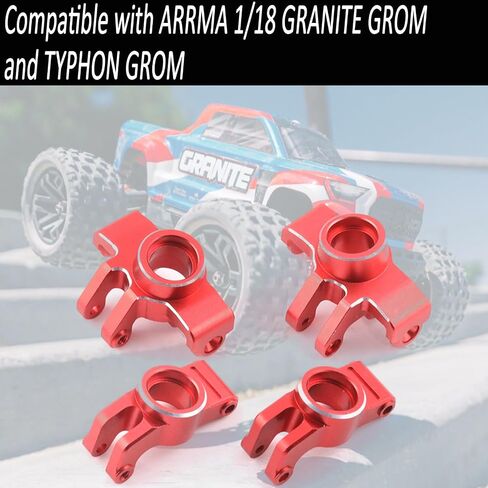 Front Knuckle Spindle + Rear Hub Set Aluminium Upgrade Parts for Arrma 1/18 Granite Grom Mega 380 Brushed 4X4 Monster Truck & Typhon Grom Mega 380 Brushed 4X4 Small Scale Buggy, Red (4PCS) in Saudi Arabia