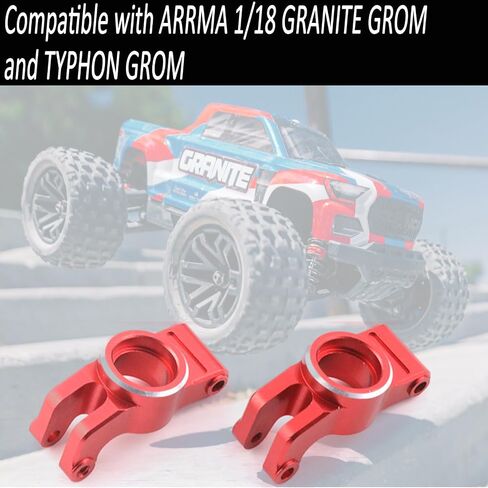 Front Knuckle Spindle + Rear Hub Set Aluminium Upgrade Parts for Arrma 1/18 Granite Grom Mega 380 Brushed 4X4 Monster Truck & Typhon Grom Mega 380 Brushed 4X4 Small Scale Buggy, Red (4PCS) in Saudi Arabia
