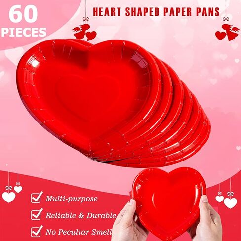 تعرف علي 60 قطعة من أطباق ورقية على شكل قلب لعيد الحب، مقاس 7 بوصات، أطباق حلوى على شكل قلب، أطباق ورقية على شكل قلب لديكور عيد الحب، ديكورات عيد الحب، لوازم حفلات عيد الحب، ديكور طاولة عيد الحب in Kuwait