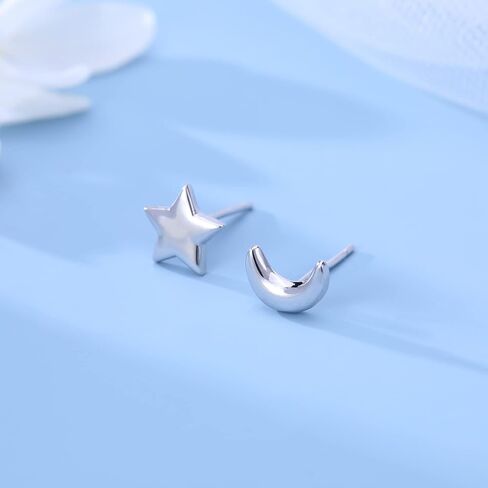 SLUYNZ 925 Sterling Silver Star Moon Studs Earrings for Women Teen Girls 8mm Small Star Earrings in Saudi Arabia