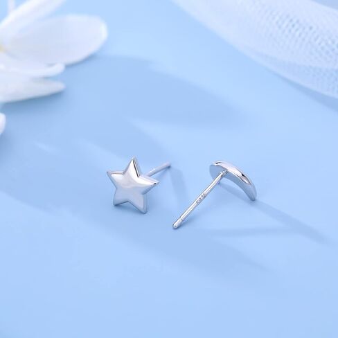 SLUYNZ 925 Sterling Silver Star Moon Studs Earrings for Women Teen Girls 8mm Small Star Earrings in Saudi Arabia