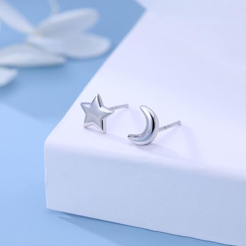 SLUYNZ 925 Sterling Silver Star Moon Studs Earrings for Women Teen Girls 8mm Small Star Earrings in Saudi Arabia