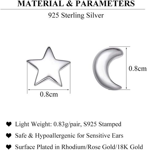 SLUYNZ 925 Sterling Silver Star Moon Studs Earrings for Women Teen Girls 8mm Small Star Earrings in Saudi Arabia
