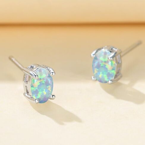 Oval Opal Stud Earrings for Women Girls 3 Pack Set 18K White Gold/Rose Gold Plated White/Blue/Green Opal Earrings Hypoallergenic Cartilage Opal Jewelry for Mother's Day in Saudi Arabia