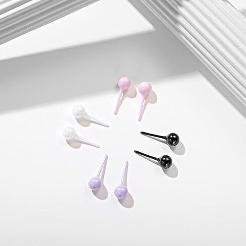 Tiny Stud Earrings for Women or Girls, 4 Pairs Classical Black White Pink Purple Ceramic Round Ball Stud Earrings Set Hypoallergenic 6mm 4mm Studs for Sensitive Ears in Saudi Arabia